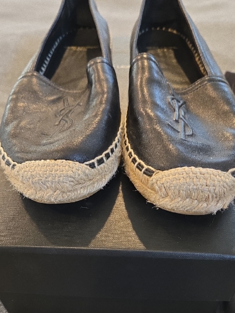 Saint Laurent Black Leather YSL Espadrille Flats - Picture 10 of 10